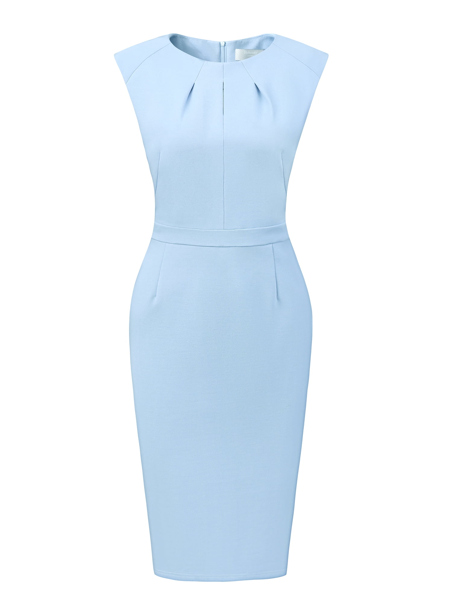 DARING DIVA Pleated Neck Pencil Sheath Dress M Light Blue