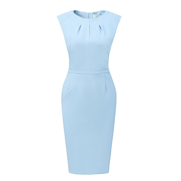 DARING DIVA Pleated Neck Pencil Sheath Dress M Light Blue