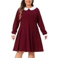 thumbnail image 1 of DARING DIVA Plus Christmas Peter Pan Collar A Line Knee Length Dress 1X Burgundy, 1 of 6