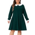 thumbnail image 1 of DARING DIVA Plus Christmas Peter Pan Collar A Line Knee Length Dress 4X Dark Green, 1 of 6