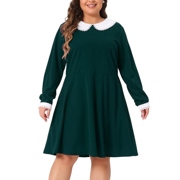 DARING DIVA Plus Christmas Peter Pan Collar A Line Knee Length Dress 4X Dark Green