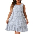 thumbnail image 1 of DARING DIVA Plus Floral Sleeveless Ruffle Hem Casual Dress 1X Blue, 1 of 6