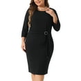 thumbnail image 1 of DARING DIVA Plus Size 3/4 Sleeve Crew Neck Cocktail Dress 1X Black, 1 of 6