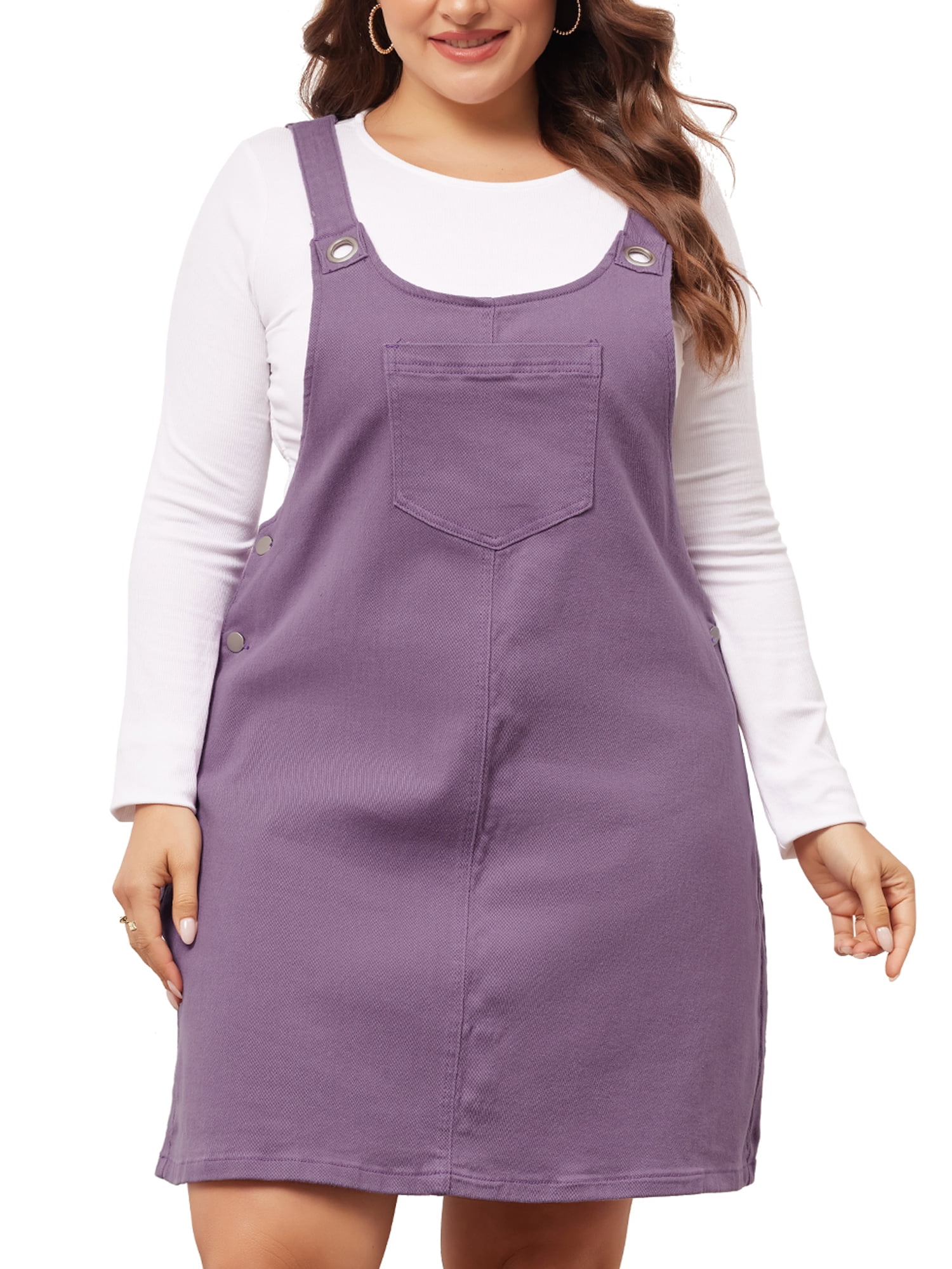 DARING DIVA Women's Plus Size Denim Overall Suspenders Skirt 2X Purple