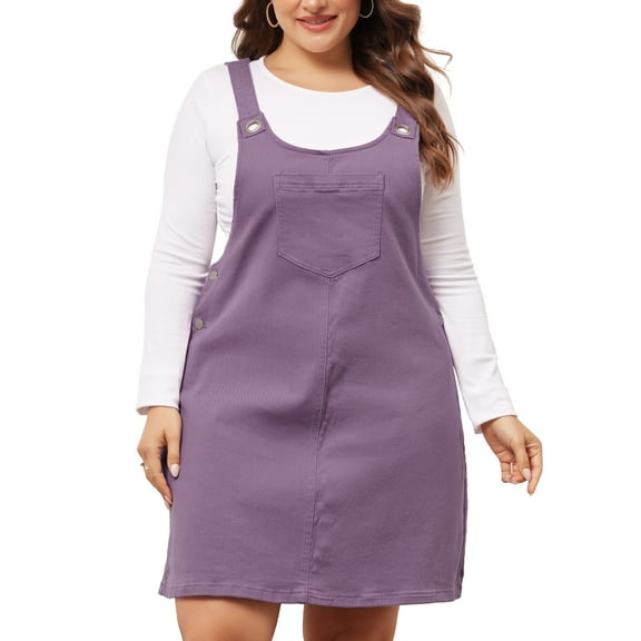 DARING DIVA Plus Size Adjustable Straps Denim Bib Overall Dress 2X Purple