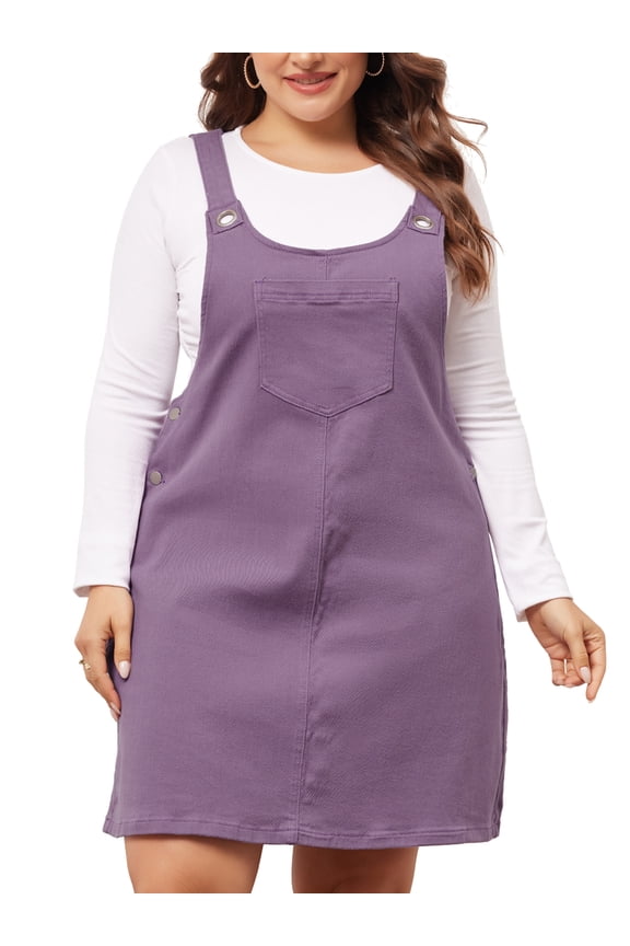 DARING DIVA Plus Size Adjustable Straps Denim Bib Overall Dress 2X Purple