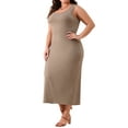 thumbnail image 1 of DARING DIVA Plus Size Basic Sleeveless Crewneck Maxi Knit Tank Dress 1X Light Brown, 1 of 5
