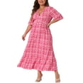 thumbnail image 1 of DARING DIVA Plus Size Bell Sleeve Ruffled Hem Boho A Line Long Dress 1X Hot Pink, 1 of 6