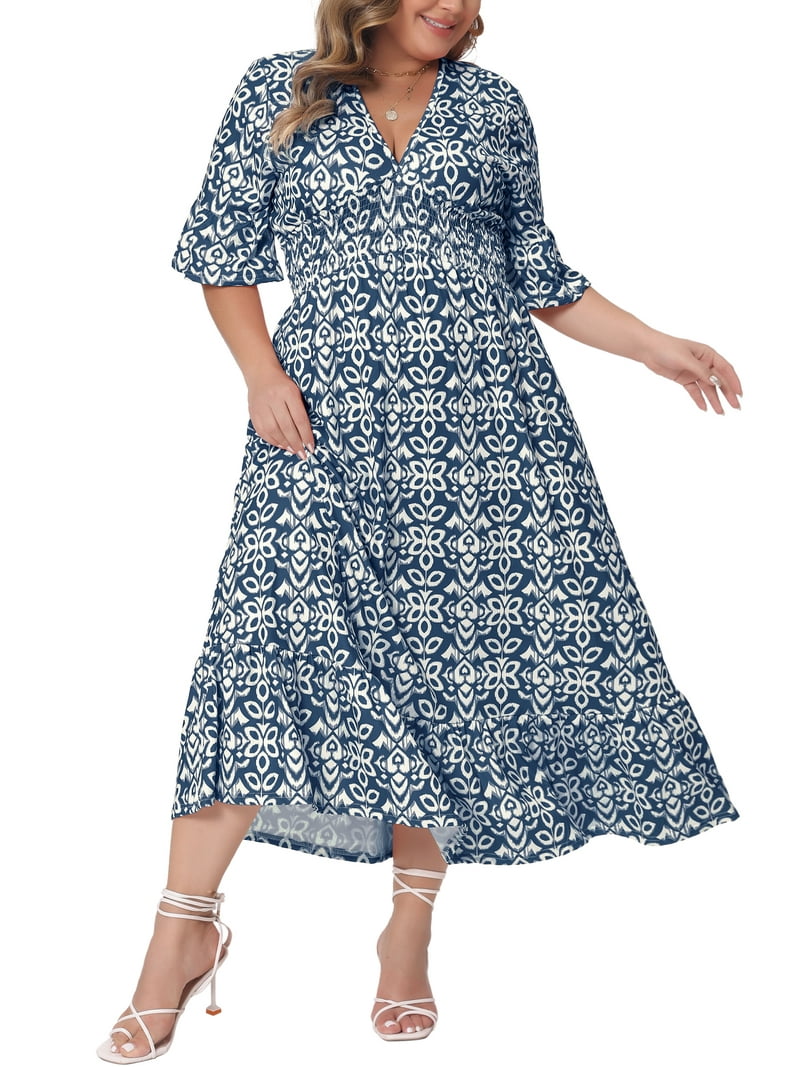 DARING DIVA Plus Size Bell Sleeve Ruffled Hem Boho A Line Long Dress 4X  Navy Blue - Walmart.com
