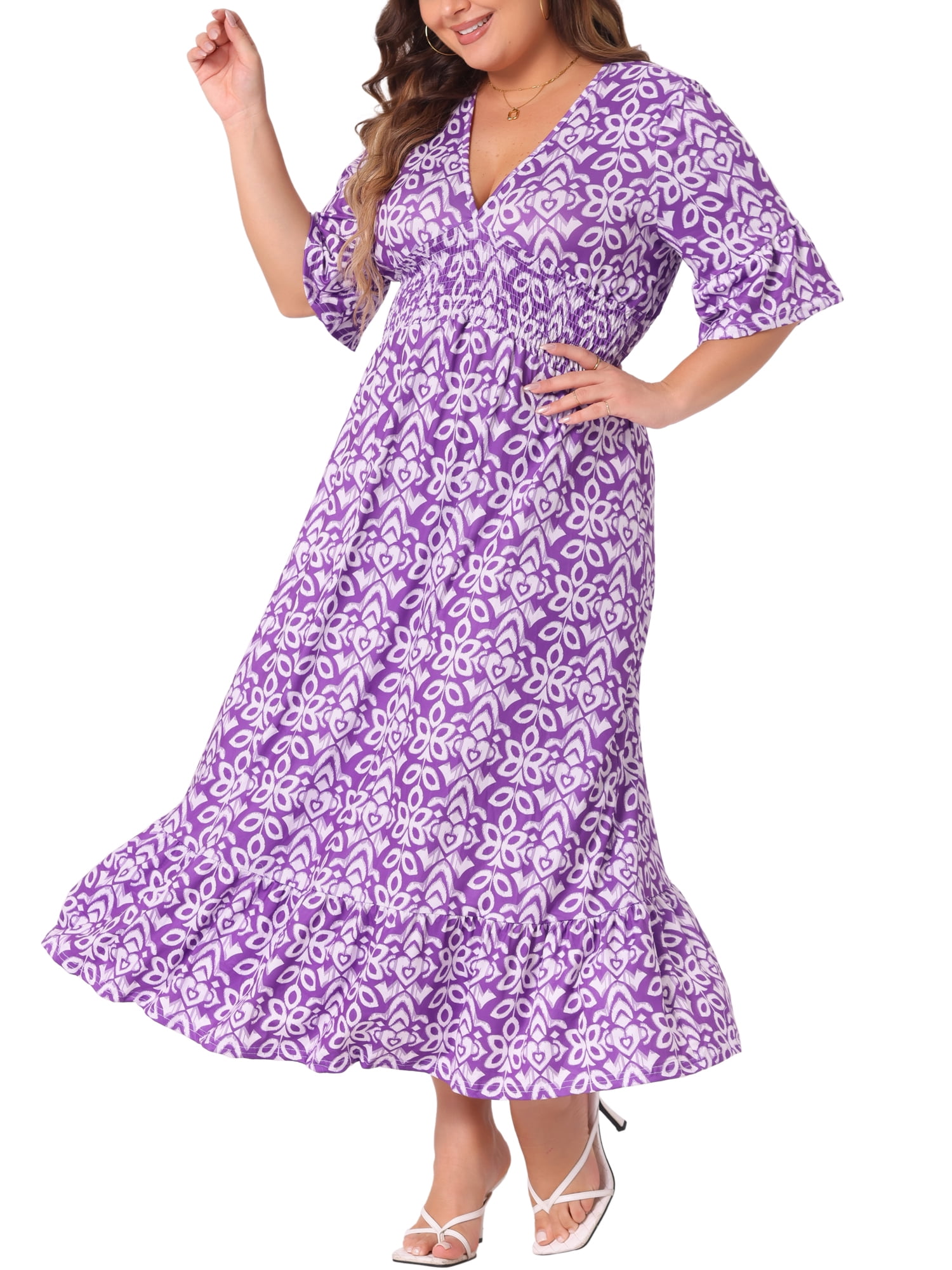 DARING DIVA Plus Size Bell Sleeve Ruffled Hem Boho A Line Long Dress 4X Purple