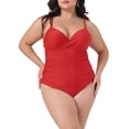 thumbnail image 1 of DARING DIVA Plus Size Bikini for Women 1 PC Ruched Padded Slimming Swimwear 3X Red, 1 of 5