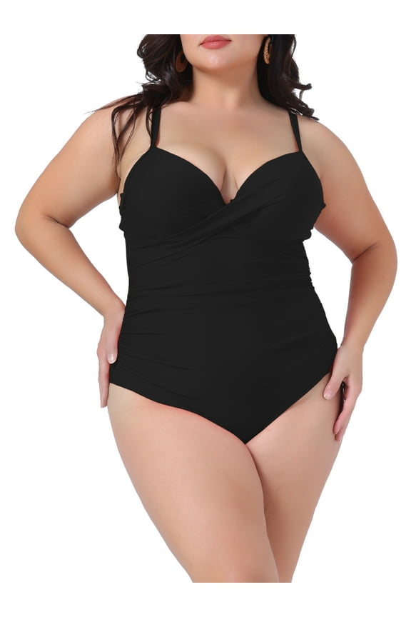 Plus Size Bikini for Women 1 PC Ruched Padded Slimming Swimwear 4X Black