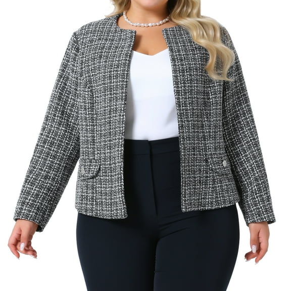 DARING DIVA Plus Size Blazer Collarless Long Sleeve Open Front Jacket 2X Black