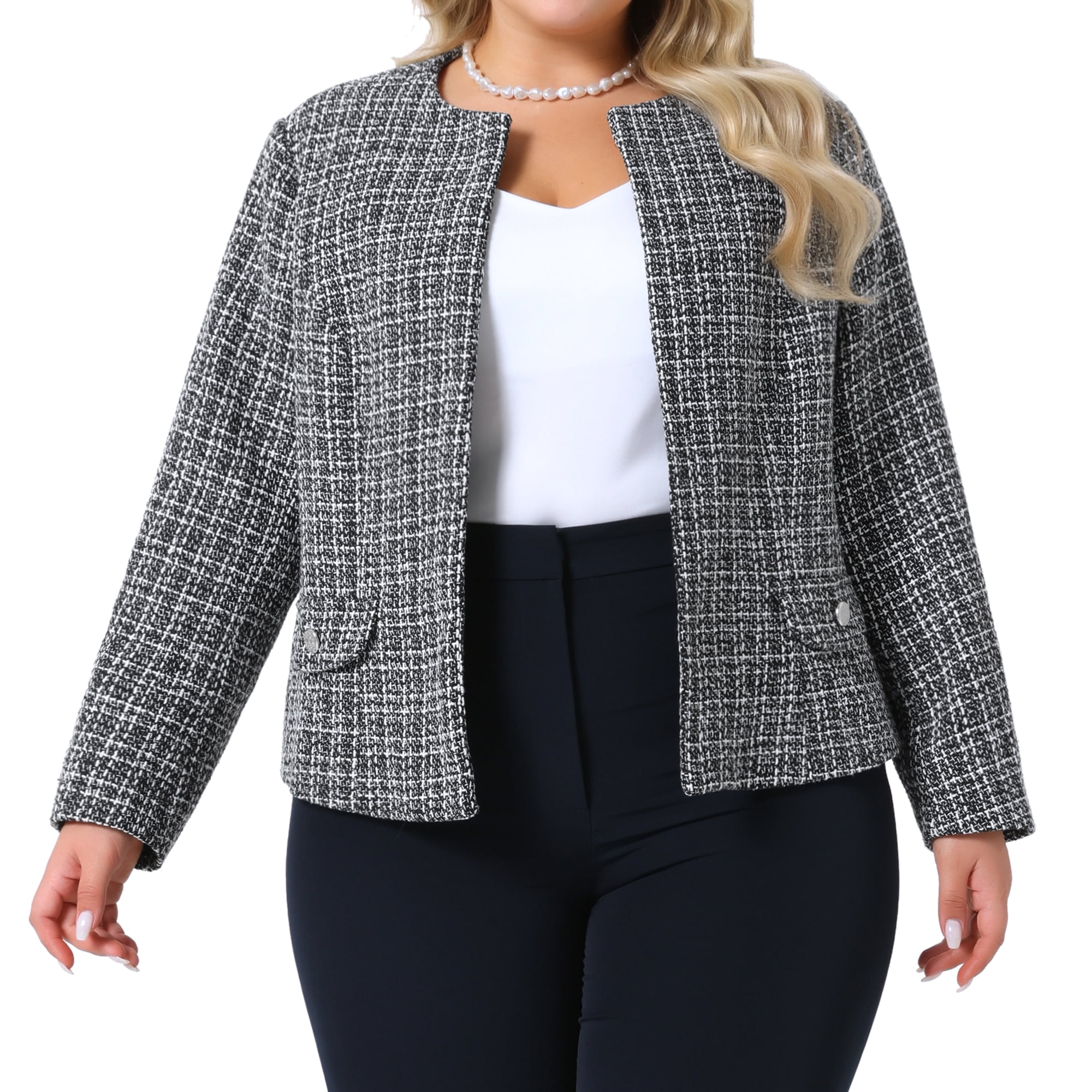 DARING DIVA Women's Plus Size Blazer Collarless Long Sleeve Open Front Jacket 3X Black