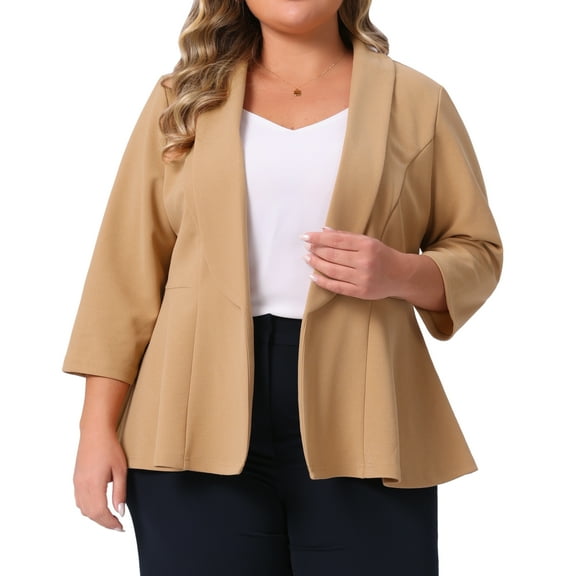 DARING DIVA Plus Size Blazer Sleeve Open Front Peplum Work Suit Jacket 1X Khaki
