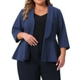 thumbnail image 1 of DARING DIVA Plus Size Blazer Sleeve Open Front Peplum Work Suit Jacket 1X Navy Blue, 1 of 6