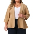 thumbnail image 1 of DARING DIVA Plus Size Blazer Sleeve Open Front Peplum Work Suit Jacket 4X Khaki, 1 of 6