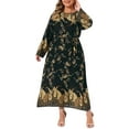 thumbnail image 1 of DARING DIVA Plus Size Boho Crew Neck Long Sleeve Belt Flowy Maxi Dress 2X Black, 1 of 7