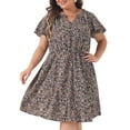 thumbnail image 1 of DARING DIVA Plus Size Boho Floral Notched V Neck Ruffle Sleeve Dress 1X Navy Blue, 1 of 6