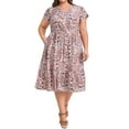 thumbnail image 1 of DARING DIVA Plus Size Boho Floral V Neck Cap Sleeve A Line Midi Dress 3X Brown Red, 1 of 5
