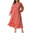 thumbnail image 1 of DARING DIVA Plus Size Boho Floral V Neck Long Sleeve Maxi Dress 1X Red, 1 of 6