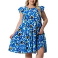 thumbnail image 1 of DARING DIVA Plus Size Boho Flutter Sleeves Round Neck Floral Print Dress 1X Blue, 1 of 6