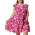 thumbnail image 1 of DARING DIVA Plus Size Boho Flutter Sleeves Round Neck Floral Print Dress 4X Red, 1 of 6