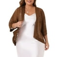 thumbnail image 1 of DARING DIVA Plus Size Bolero Outfits Lace Panel Sheer Cardigans 1X Brown, 1 of 6