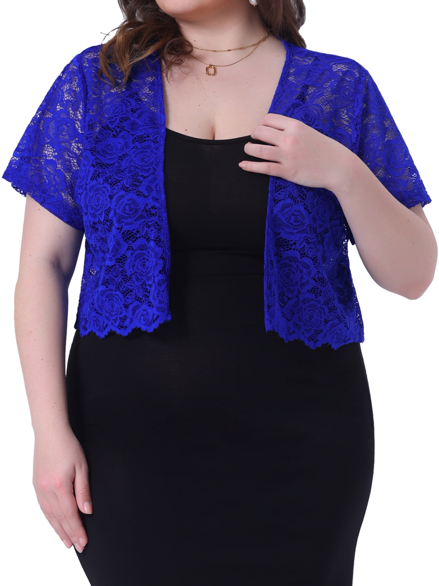 DARING DIVA Plus Size Bolero Short Sleeve Lace Shrug Cardigan 2X Royal Blue