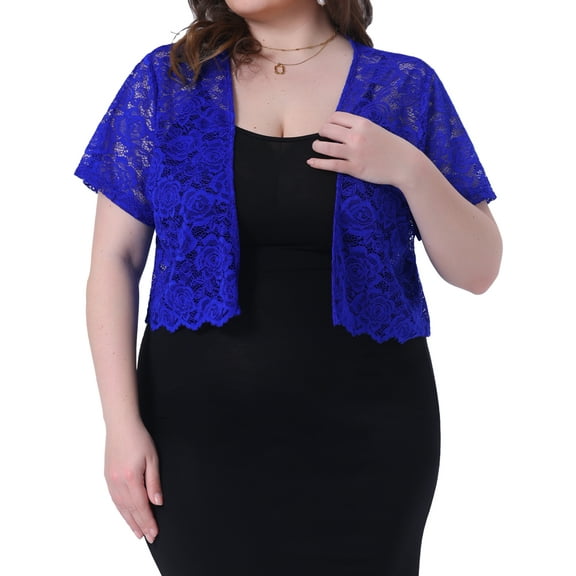 DARING DIVA Plus Size Bolero Short Sleeve Lace Shrug Cardigan 2X Royal Blue
