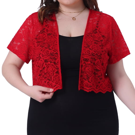 DARING DIVA Plus Size Bolero Short Sleeve Lace Shrug Cardigan 4X Red