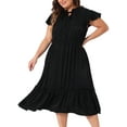 thumbnail image 1 of DARING DIVA Plus Size Bow Tie Neck Ruffle Cap Sleeve A Line Midi Dress 1X Black, 1 of 6