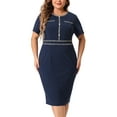 thumbnail image 1 of DARING DIVA Plus Size Button Crew Neck Bodycon Pencil Dress 1X Navy Blue, 1 of 6