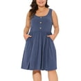 thumbnail image 1 of DARING DIVA Plus Size Button Down Elastic Waist Swing Tank Dress 1X Blue, 1 of 6