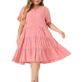 thumbnail image 1 of DARING DIVA Plus Size Button Down V Neck Tiered Chambray Dress 1X Pink, 1 of 6