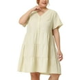 thumbnail image 1 of DARING DIVA Plus Size Button Down V Neck Tiered Chambray Dress 2X Apricot, 1 of 6