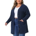 thumbnail image 1 of DARING DIVA Women's Plus Button V Neck Knit Cardigan with Pockets 2X Navy Blue, 1 of 6