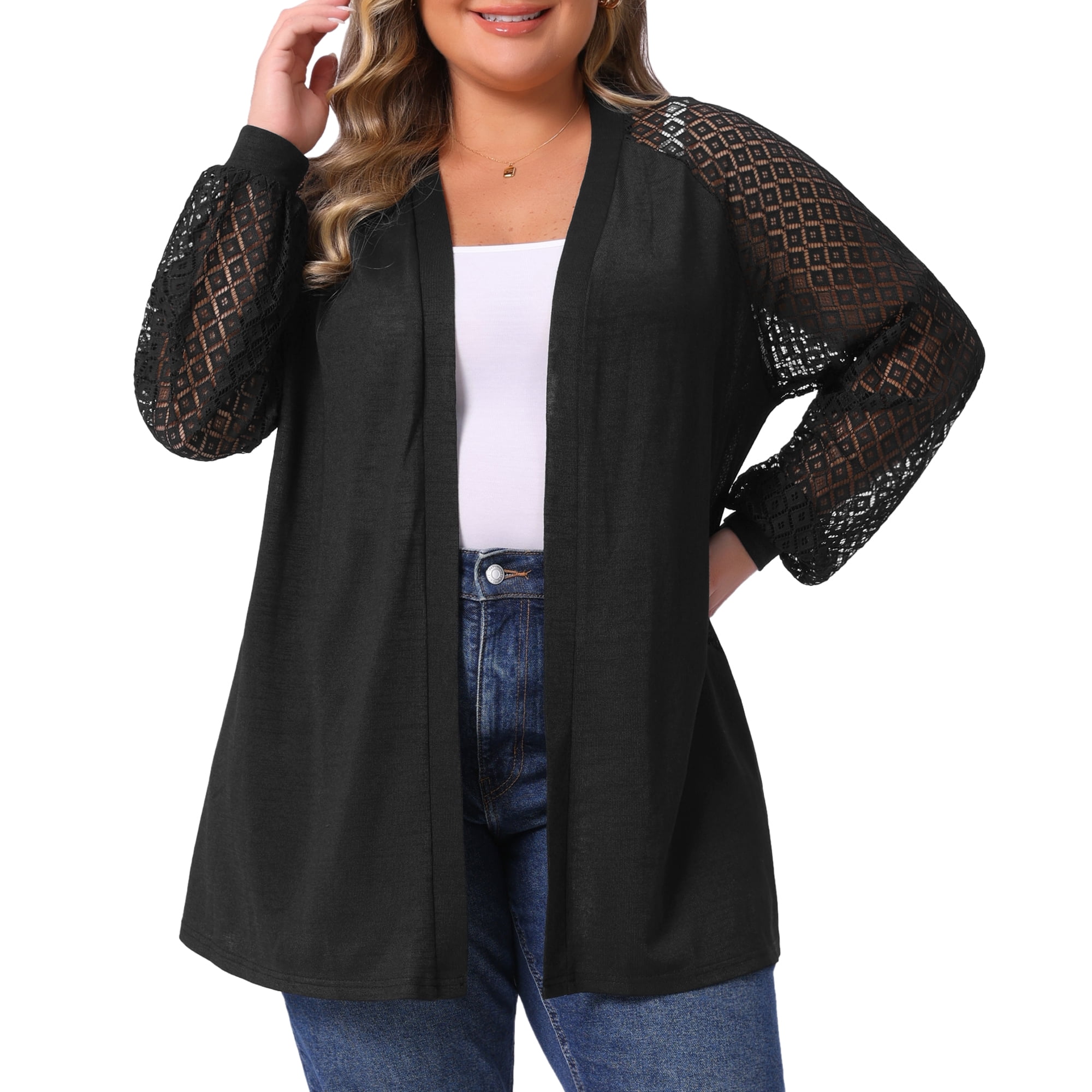DARING DIVA Plus Size Cardigans Open Front Panel Long Sleeve Cover Up 4X Black