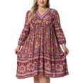 thumbnail image 1 of DARING DIVA Plus Size Casual Boho Floral V Neck 3/4 Sleeve Dress 1X Yellow Pink, 1 of 6
