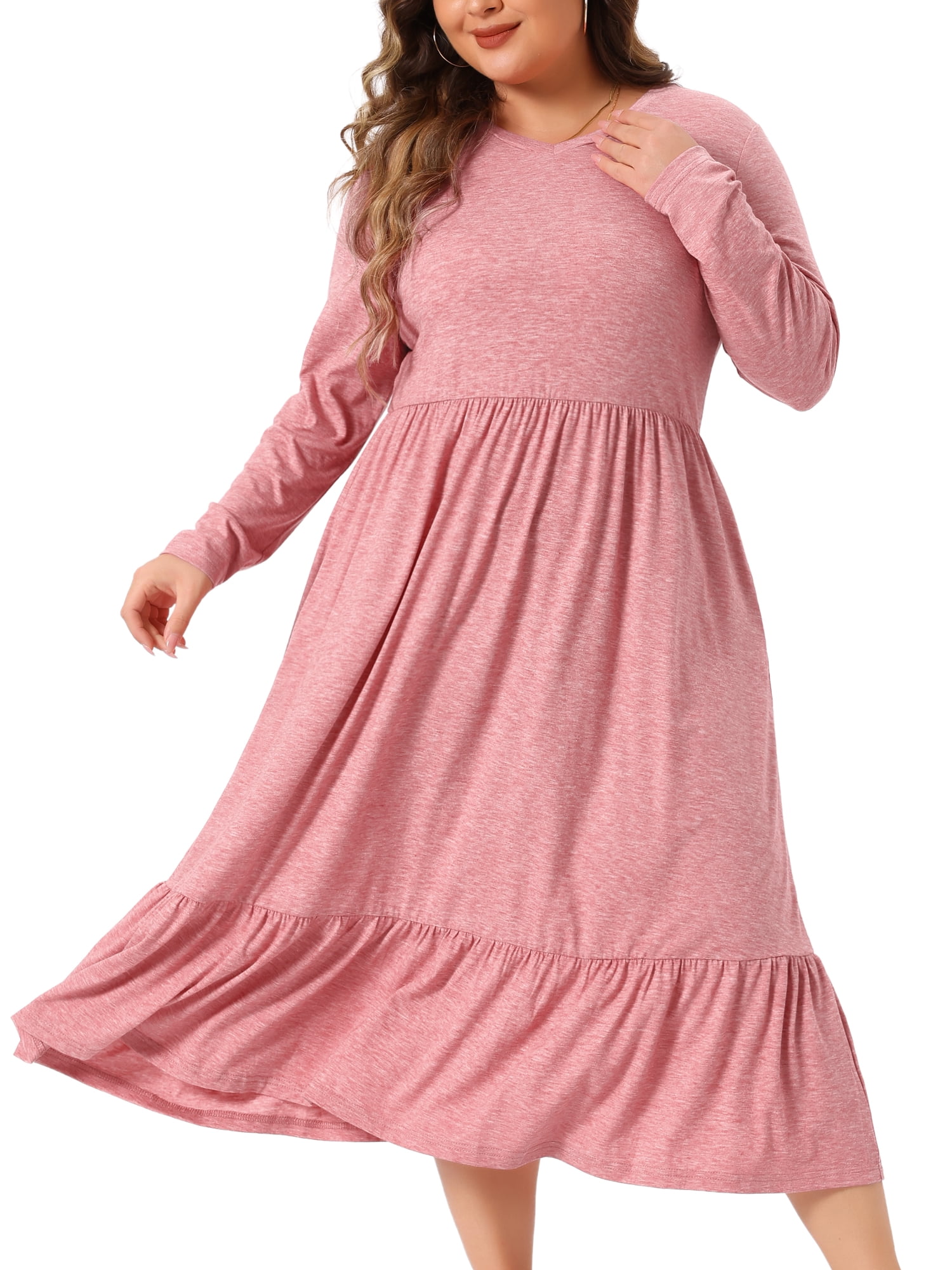 DARING DIVA Plus Size Casual V Neck T Shirts Flowy A-Line Dress 2X Pink