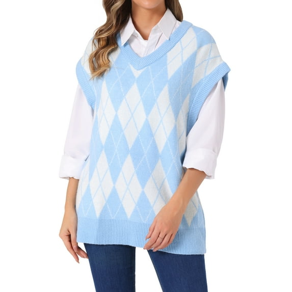 DARING DIVA Plus Size Contrast Color Sweater Vest Knit Pullover L Blue