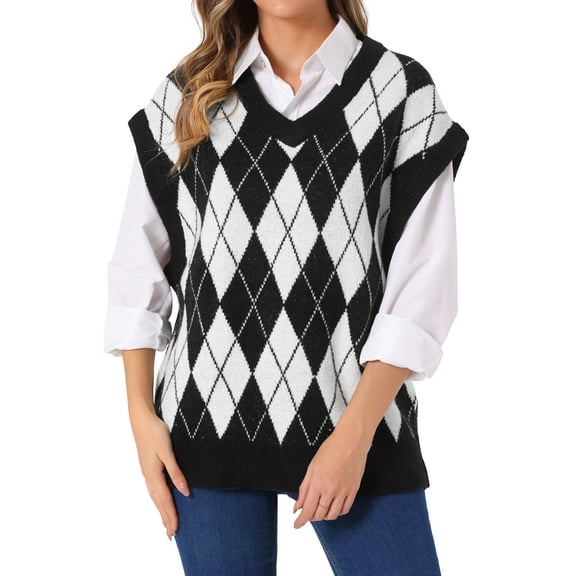 DARING DIVA Plus Size Contrast Color Sweater Vest Knit Pullover M Black