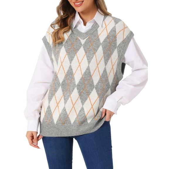 DARING DIVA Plus Size Contrast Color Sweater Vest Knit Pullover M Grey