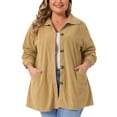 thumbnail image 1 of DARING DIVA Plus Size Corduroy Long Sleeve Button Down Shacket Jacket 1X Khaki, 1 of 5