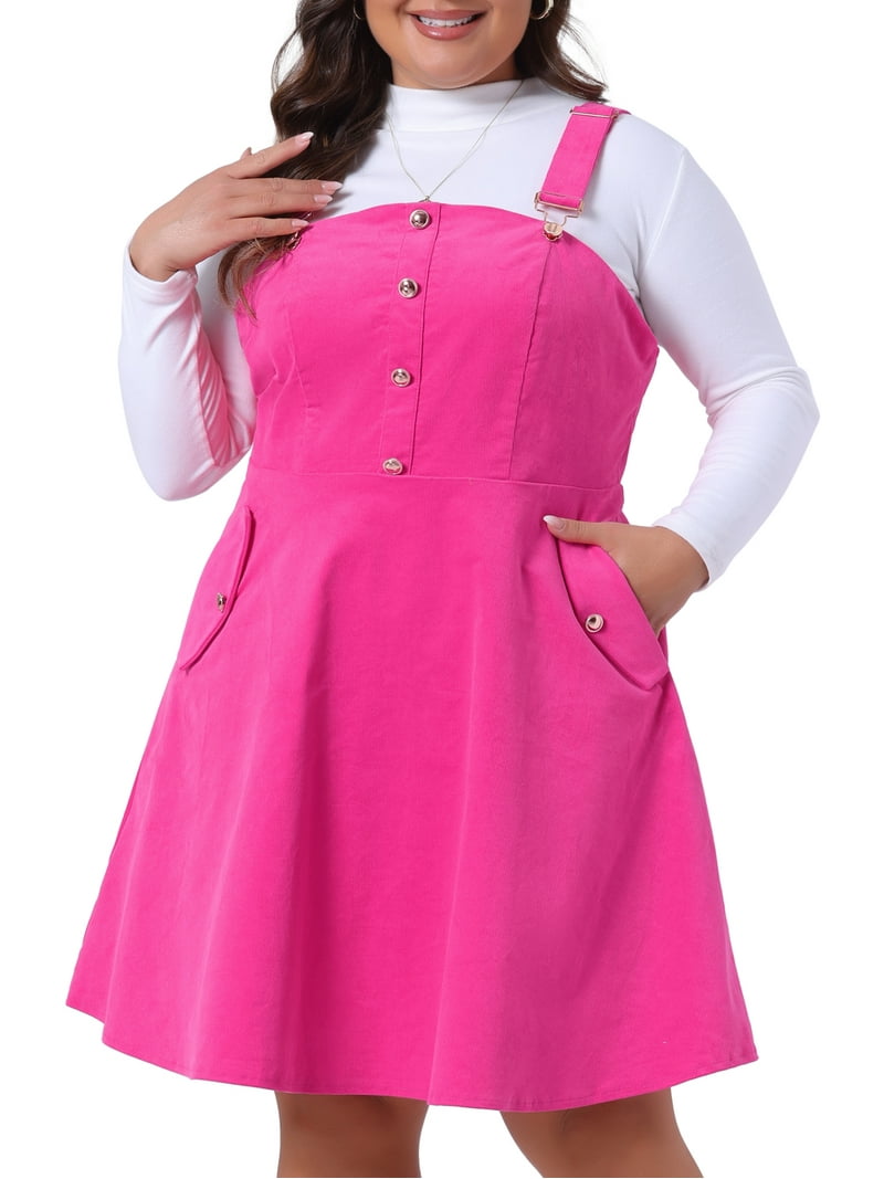 DARING DIVA Plus Size Corduroy Pinafore Overall Dress 2X Hot Pink