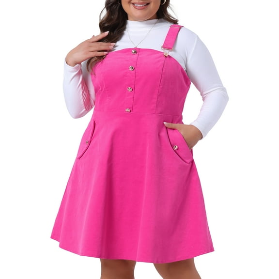 DARING DIVA Plus Size Corduroy Pinafore Overall Dress 3X Hot Pink