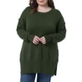thumbnail image 1 of DARING DIVA Plus Size Crew Neck Long Sleeve Slit Hem Pullover Sweater 1X Army Green, 1 of 6