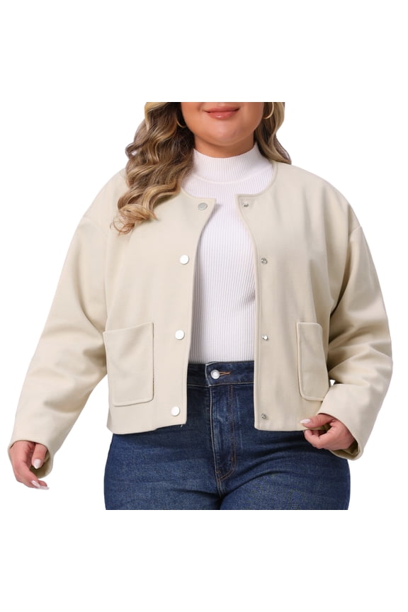 Plus Size Cropped Jacket Long Sleeve Casual Shacket Coat 1X Apricot