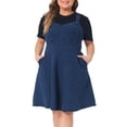 thumbnail image 1 of DARING DIVA Plus Size Denim Overall Adjustable Straps Pockets Dress 2X Dark Blue, 1 of 6