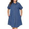 thumbnail image 1 of DARING DIVA Plus Size Denim Short Sleeve Button Down Dress 4X Blue, 1 of 6